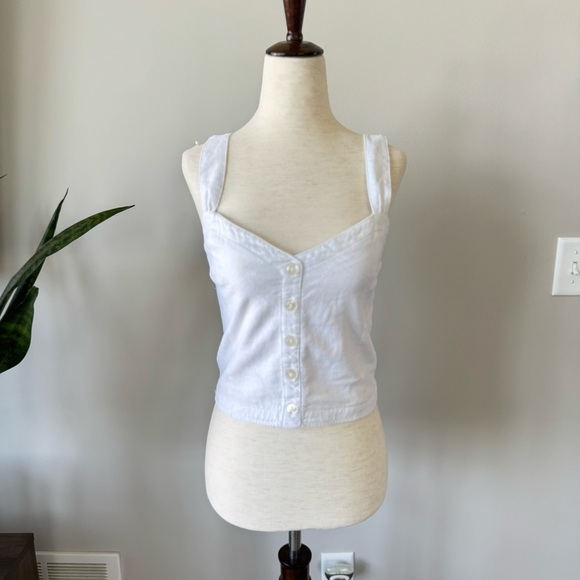 Abercrombie & Fitch Linen Blend White Button Front Detail Tank Top - Picture 2 of 9
